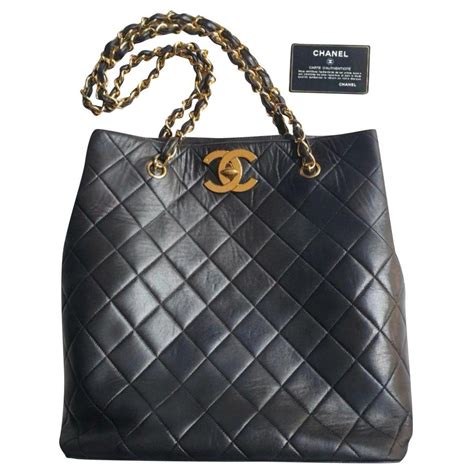 chanel black leather tote bag|authentic chanel tote bag.